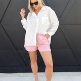 Cotton Shorts with Rope Belts in Pink - Infinity Raine