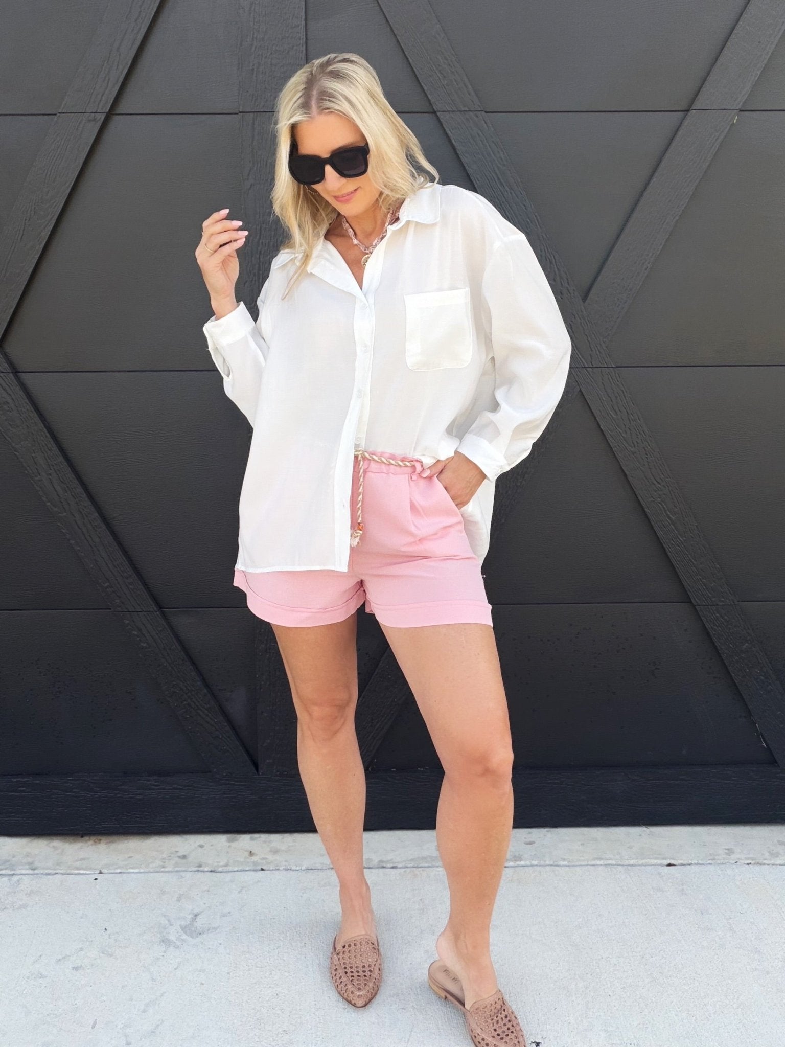 Cotton Shorts with Rope Belts in Pink - Infinity Raine