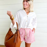Cotton Shorts with Rope Belts in Pink - Infinity Raine