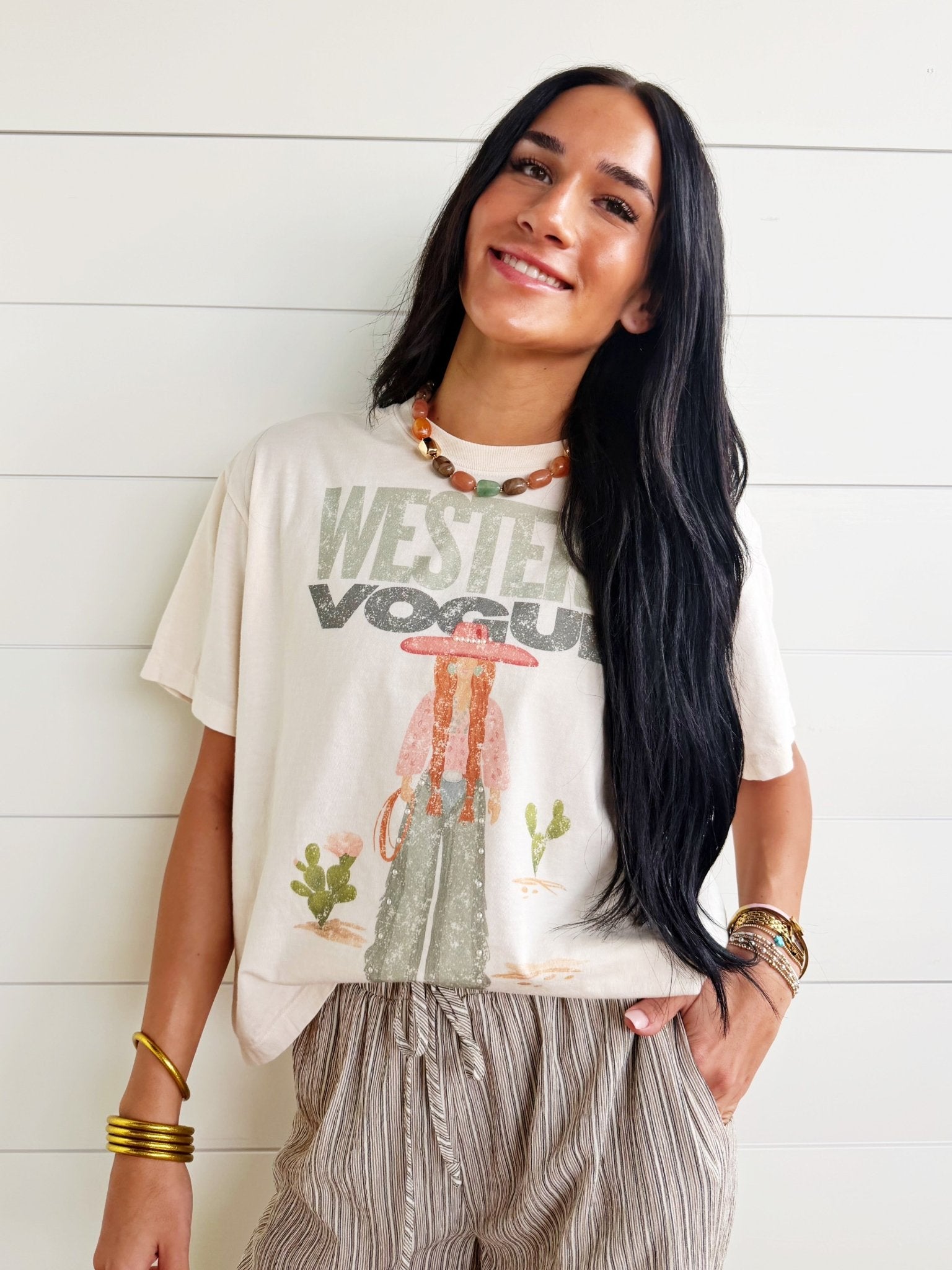 Cowgirl Kaki Tee In Ivory - Infinity Raine
