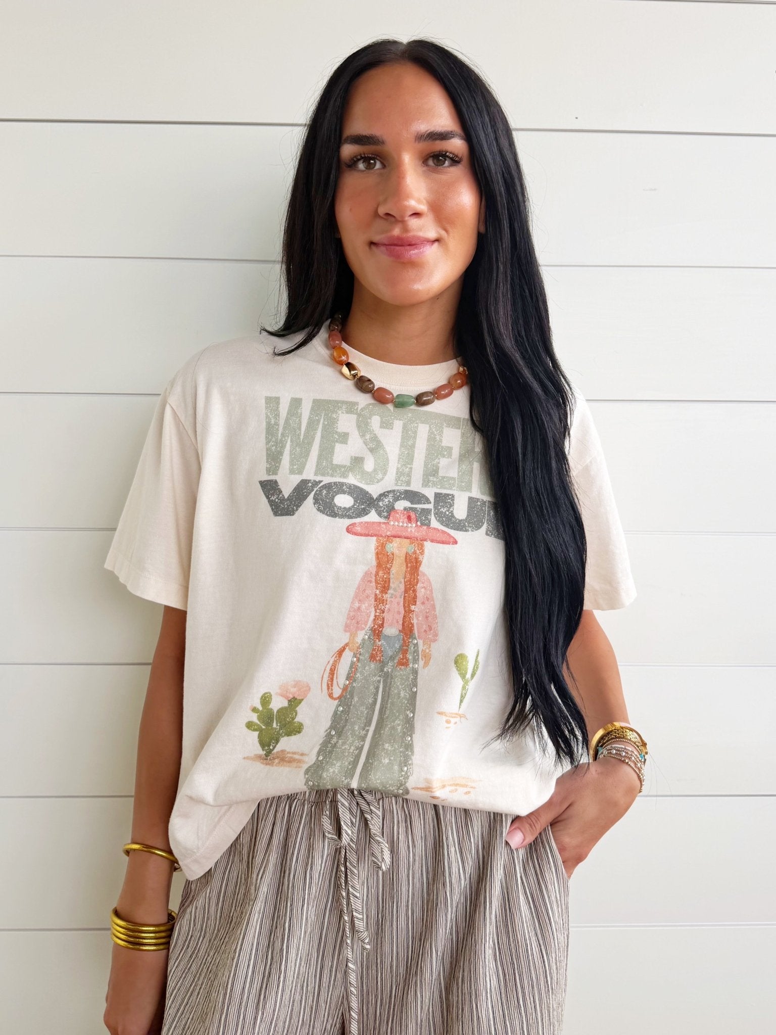 Cowgirl Kaki Tee In Ivory - Infinity Raine
