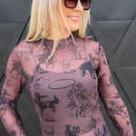 Cowgirl Print Mesh Top In Brown - Infinity Raine