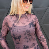 Cowgirl Print Mesh Top In Brown - Infinity Raine