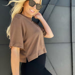 Cream Yoga Karen Oversized Cropped Tee-Brown - Infinity Raine