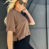 Cream Yoga Karen Oversized Cropped Tee-Brown - Infinity Raine