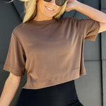 Cream Yoga Karen Oversized Cropped Tee-Brown - Infinity Raine