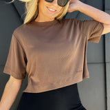 Cream Yoga Karen Oversized Cropped Tee-Brown - Infinity Raine