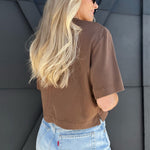 Cream Yoga Karen Oversized Cropped Tee-Brown - Infinity Raine