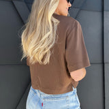 Cream Yoga Karen Oversized Cropped Tee-Brown - Infinity Raine