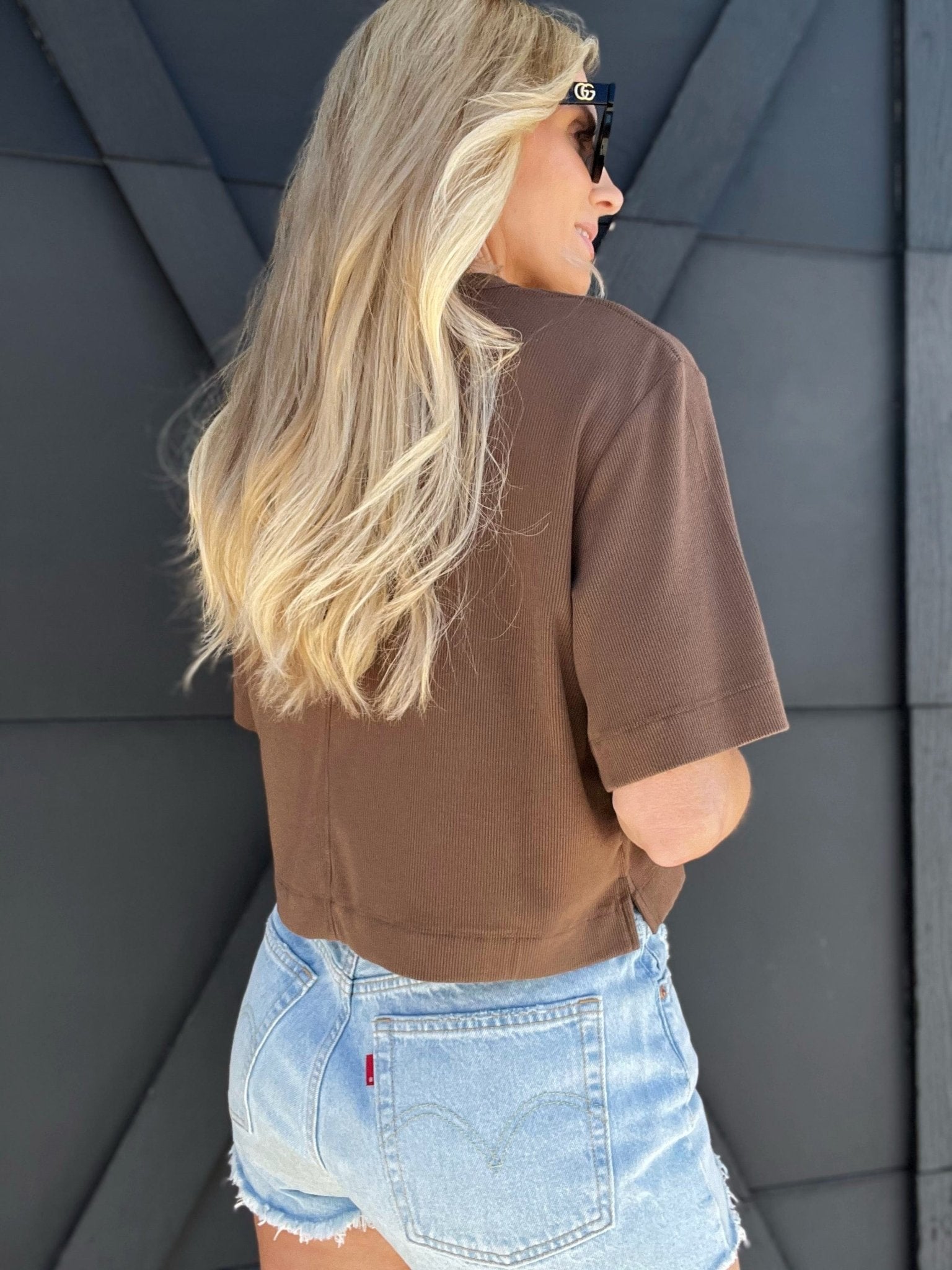 Cream Yoga Karen Oversized Cropped Tee-Brown - Infinity Raine