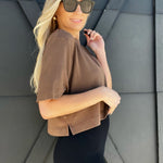 Cream Yoga Karen Oversized Cropped Tee-Brown - Infinity Raine