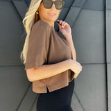 Cream Yoga Karen Oversized Cropped Tee-Brown - Infinity Raine