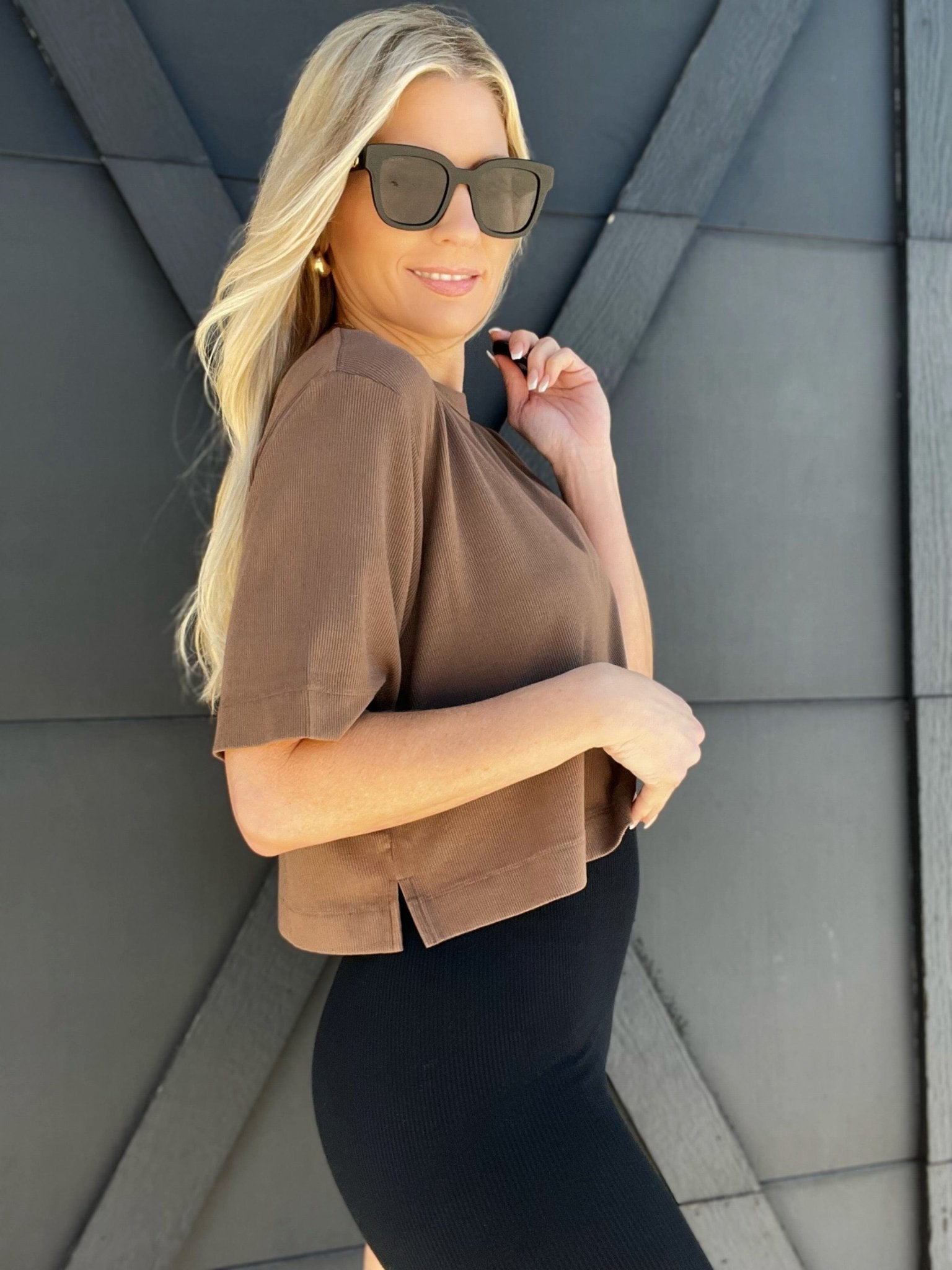 Cream Yoga Karen Oversized Cropped Tee-Brown - Infinity Raine