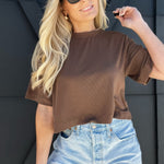 Cream Yoga Karen Oversized Cropped Tee-Brown - Infinity Raine
