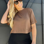 Cream Yoga Karen Oversized Cropped Tee-Brown - Infinity Raine