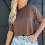 Cream Yoga Karen Oversized Cropped Tee-Brown - Infinity Raine