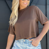 Cream Yoga Karen Oversized Cropped Tee-Brown - Infinity Raine