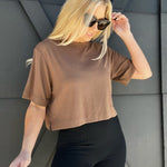 Cream Yoga Karen Oversized Cropped Tee-Brown - Infinity Raine