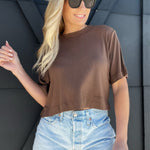 Cream Yoga Karen Oversized Cropped Tee-Brown - Infinity Raine