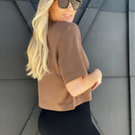 Cream Yoga Karen Oversized Cropped Tee-Brown - Infinity Raine