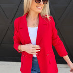 Crepe Lined Double Breast Blazer In Red - Infinity Raine