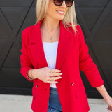 Crepe Lined Double Breast Blazer In Red - Infinity Raine