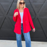 Crepe Lined Double Breast Blazer In Red - Infinity Raine