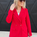 Crepe Lined Double Breast Blazer In Red - Infinity Raine
