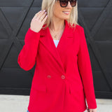 Crepe Lined Double Breast Blazer In Red - Infinity Raine