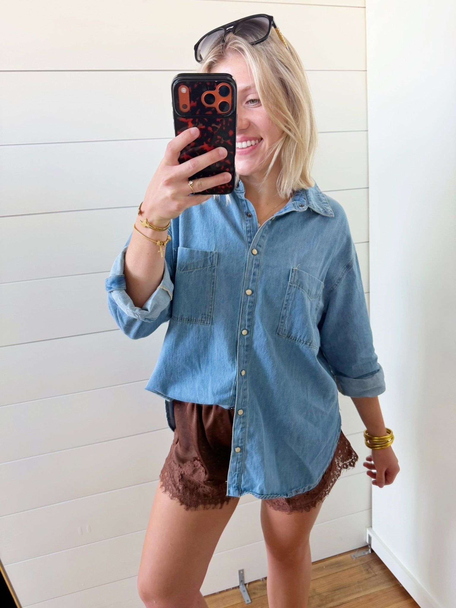Crinckled Satin Lace Hem Shorts In Brown - Infinity Raine