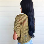 Crochet Knit Short Sleeve Sweater Top In Olive - Infinity Raine