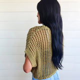 Crochet Knit Short Sleeve Sweater Top In Olive - Infinity Raine