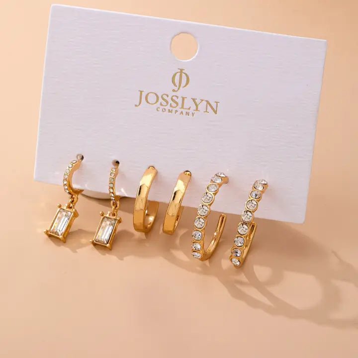 Crystal-Accented Gold Hoop Earring Set - Infinity Raine