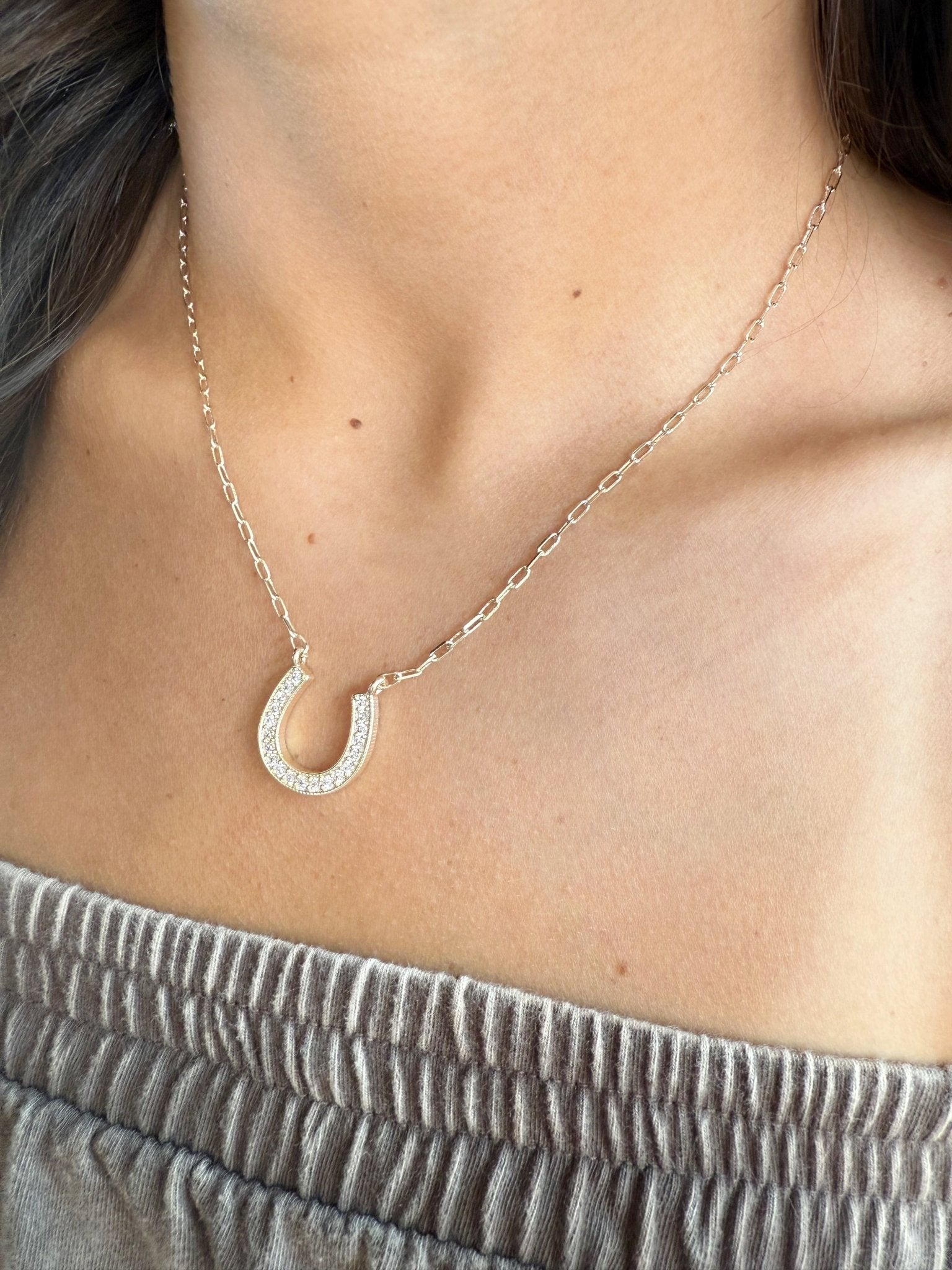 CZ Horseshoe Pendant Necklace - Infinity Raine