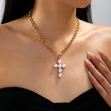 Large Pearl Cross Toggle Necklace - Infinity Raine