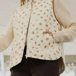 Floral Quilted Zip-Front Mock Neck Vest In Cream Multi - Infinity Raine