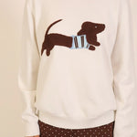 Dachshund Graphic Knit Sweater In Ivory - Infinity Raine