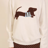Dachshund Graphic Knit Sweater In Ivory - Infinity Raine