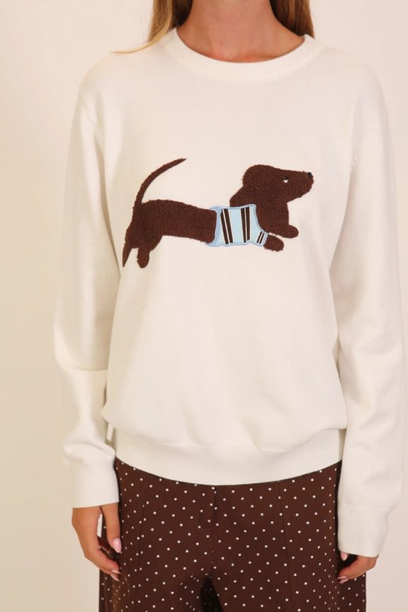 Dachshund Graphic Knit Sweater In Ivory - Infinity Raine