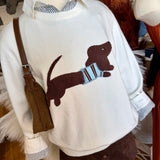 Dachshund Graphic Knit Sweater In Ivory - Infinity Raine