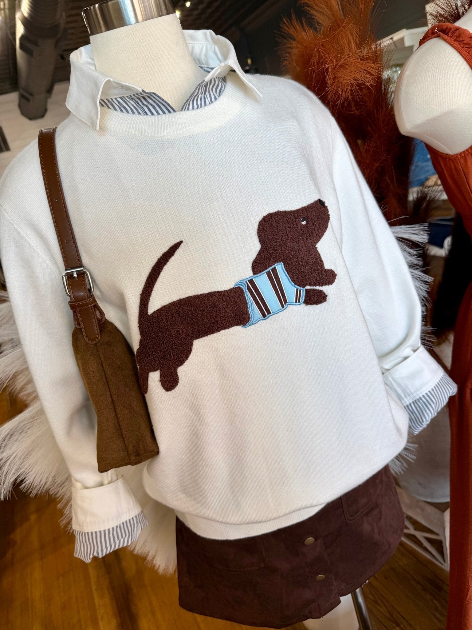 Dachshund Graphic Knit Sweater In Ivory - Infinity Raine