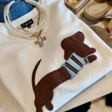 Dachshund Graphic Knit Sweater In Ivory - Infinity Raine