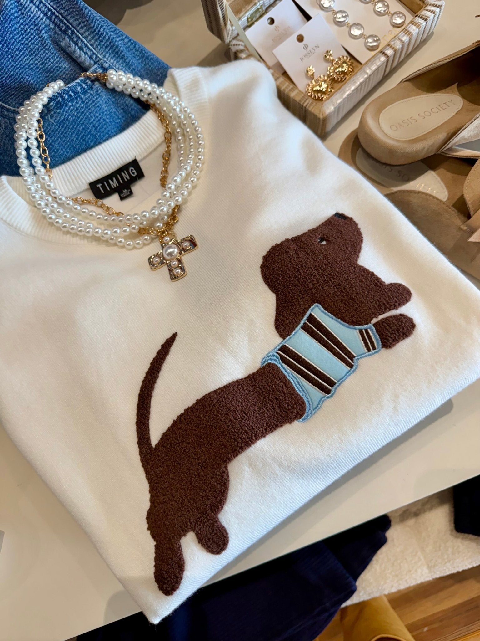 Dachshund Graphic Knit Sweater In Ivory - Infinity Raine