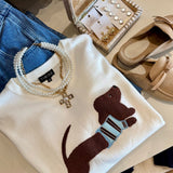 Dachshund Graphic Knit Sweater In Ivory - Infinity Raine