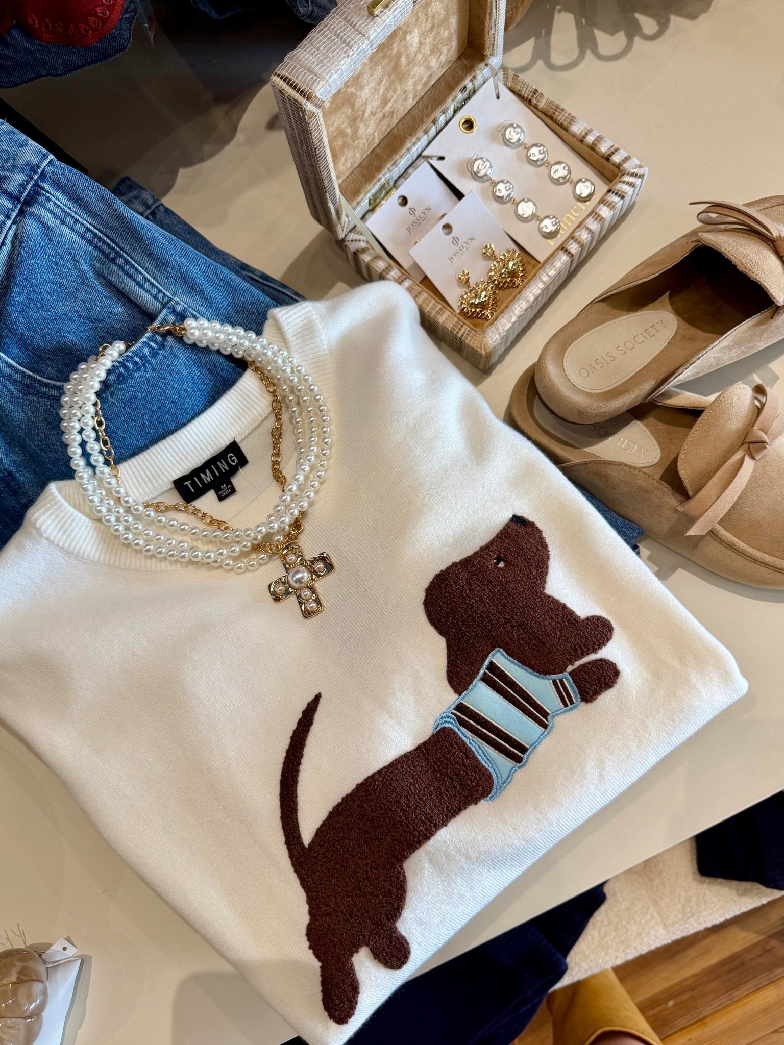 Dachshund Graphic Knit Sweater In Ivory - Infinity Raine