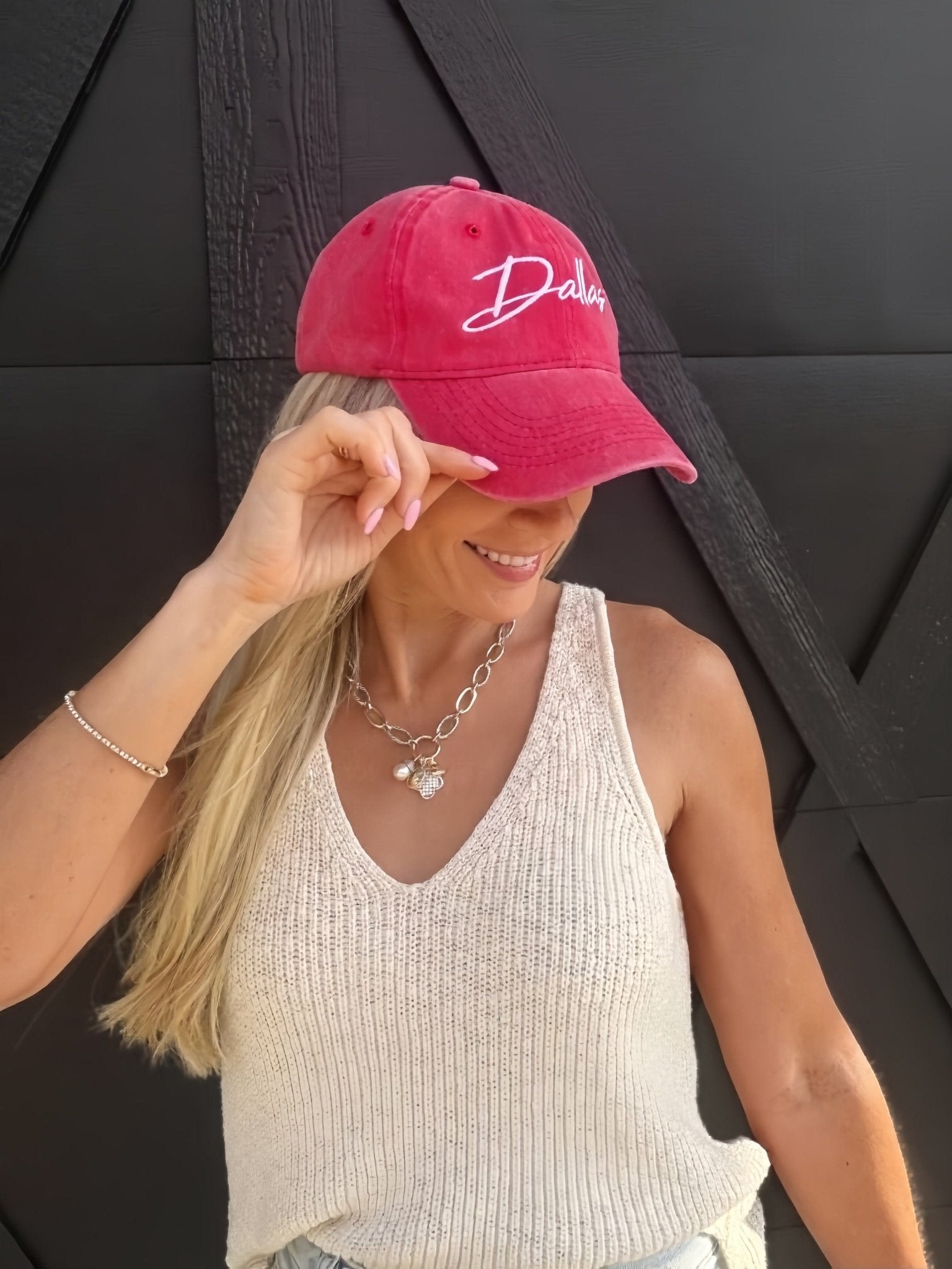 Dallas Vintage Wash Baseball Cap in Red - Infinity Raine
