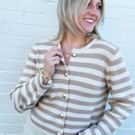 Daphne Stripe Cardigan In Camel Cream - Infinity Raine