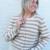 Daphne Stripe Cardigan In Camel Cream - Infinity Raine
