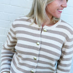 Daphne Stripe Cardigan In Camel Cream - Infinity Raine