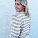 Daphne Stripe Cardigan In Camel Cream - Infinity Raine